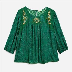 Mason & Belle 3/4 Sleeve Emerald Green Blouse Plus